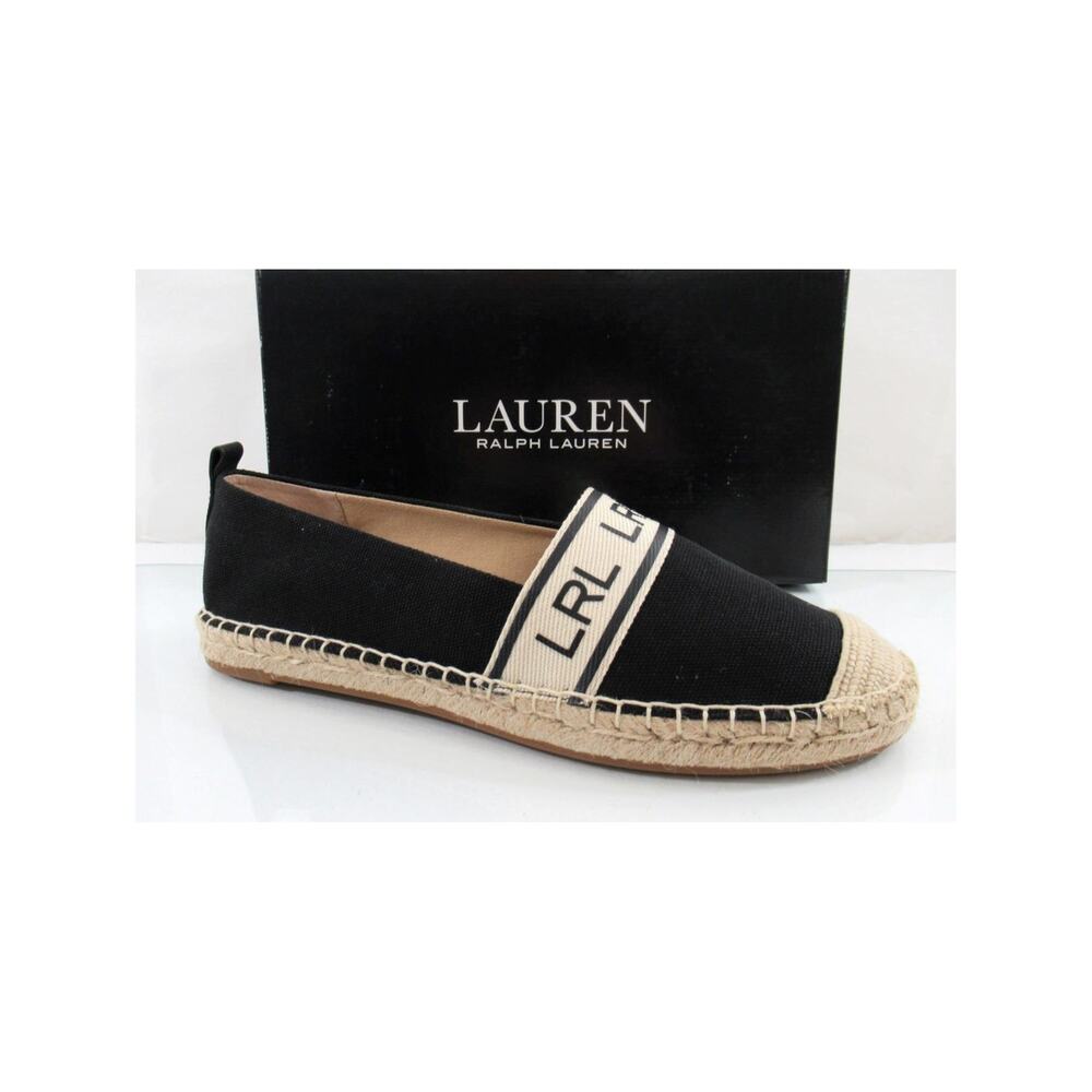 Lauren Ralph Lauren Caylee Canvas Flat Espadrille LRL Webbing Black Size 8.5